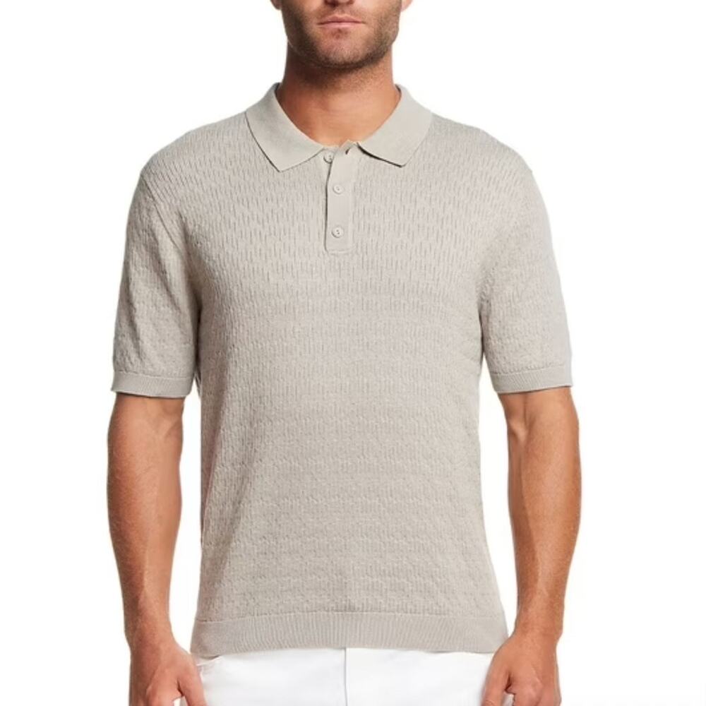 WP Weatherproof Men's Staggered Rib Short Sleeve Polo Shirt Khaki Size M